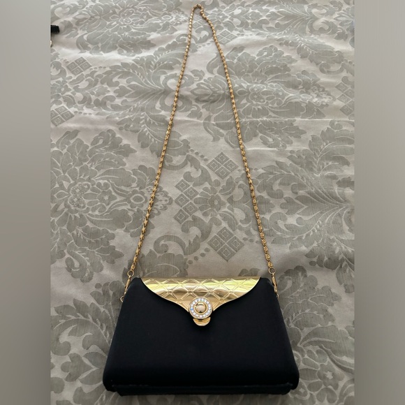 Sasha Clutch or Crossbody/Shoulder Black and Gold Silk Bag - Picture 5 of 8
